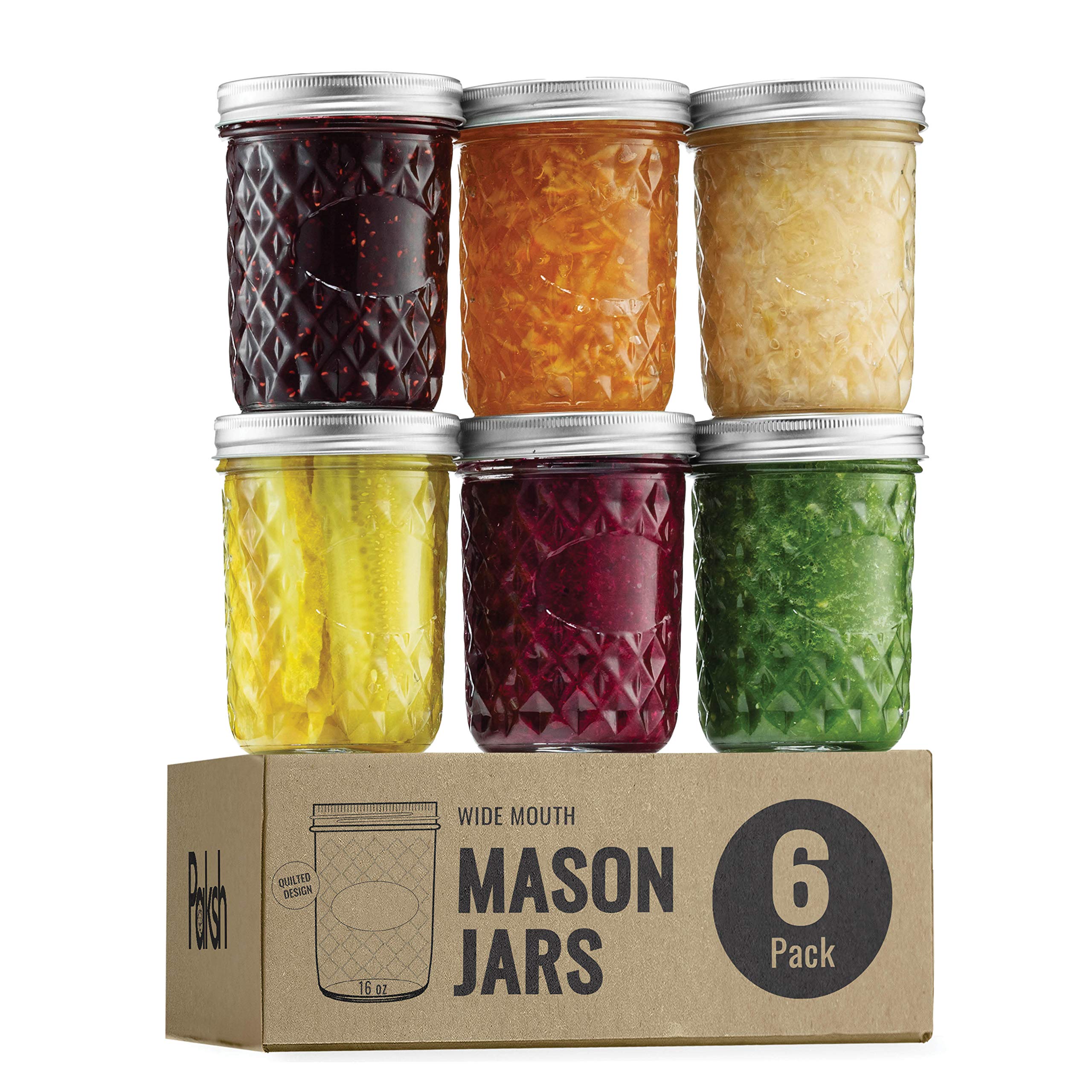 Paksh Novelty 16 oz mason jar with wide mouth for easy filling and storage.
