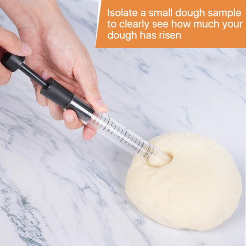 Pakusane aliquot jar shows 10–150% rise markings for visual dough rise progress.
