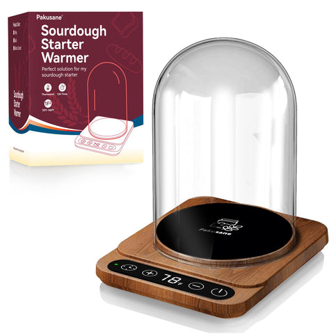 Pakusane Sourdough Starter Warmer with large glass dome maintaining consistent fermentation warmth.