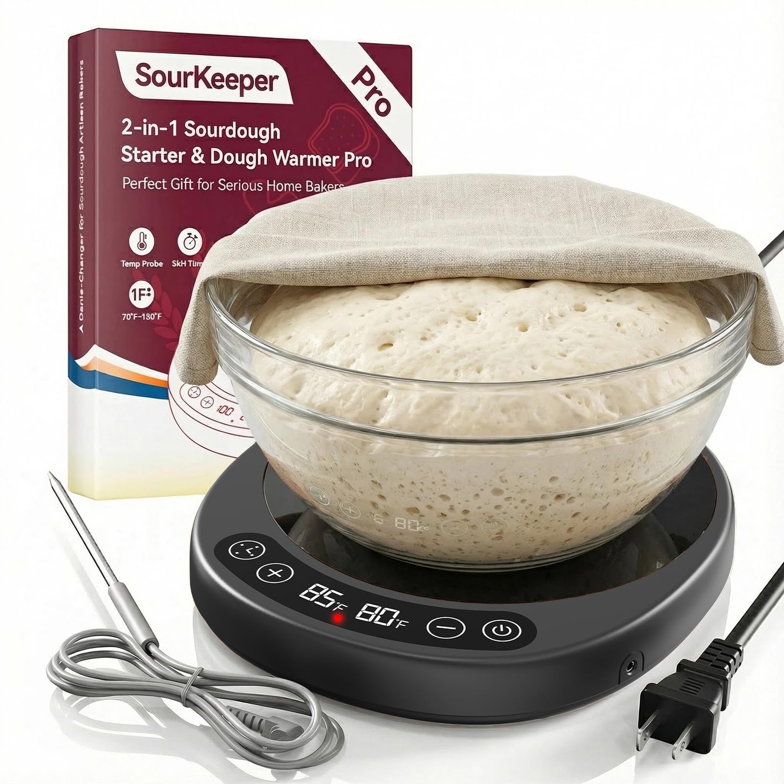 Pakusane SourKeeper Pro warming base supports multiple bowls for consistent proofing.
