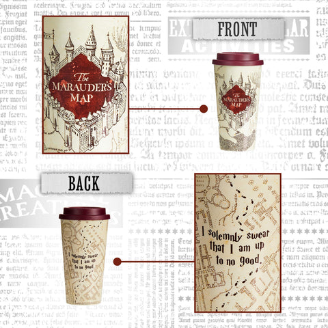 Paladone Harry Potter mug in use with hot coffee for desk or commute.