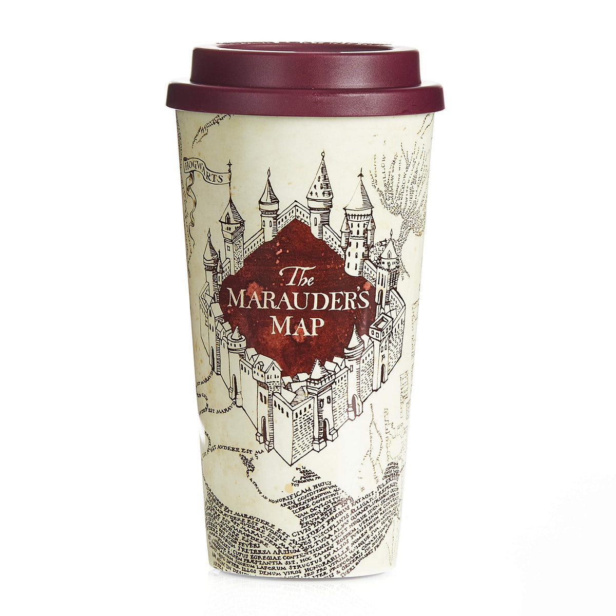 Paladone Harry Potter Marauders Map Travel Mug 450ml, ideal for on-the-go hot drinks.
