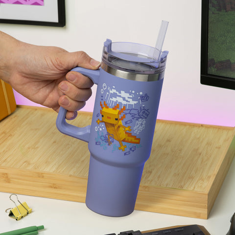 Paladone Minecraft Axolotl cup handle enables comfortable carrying during commutes