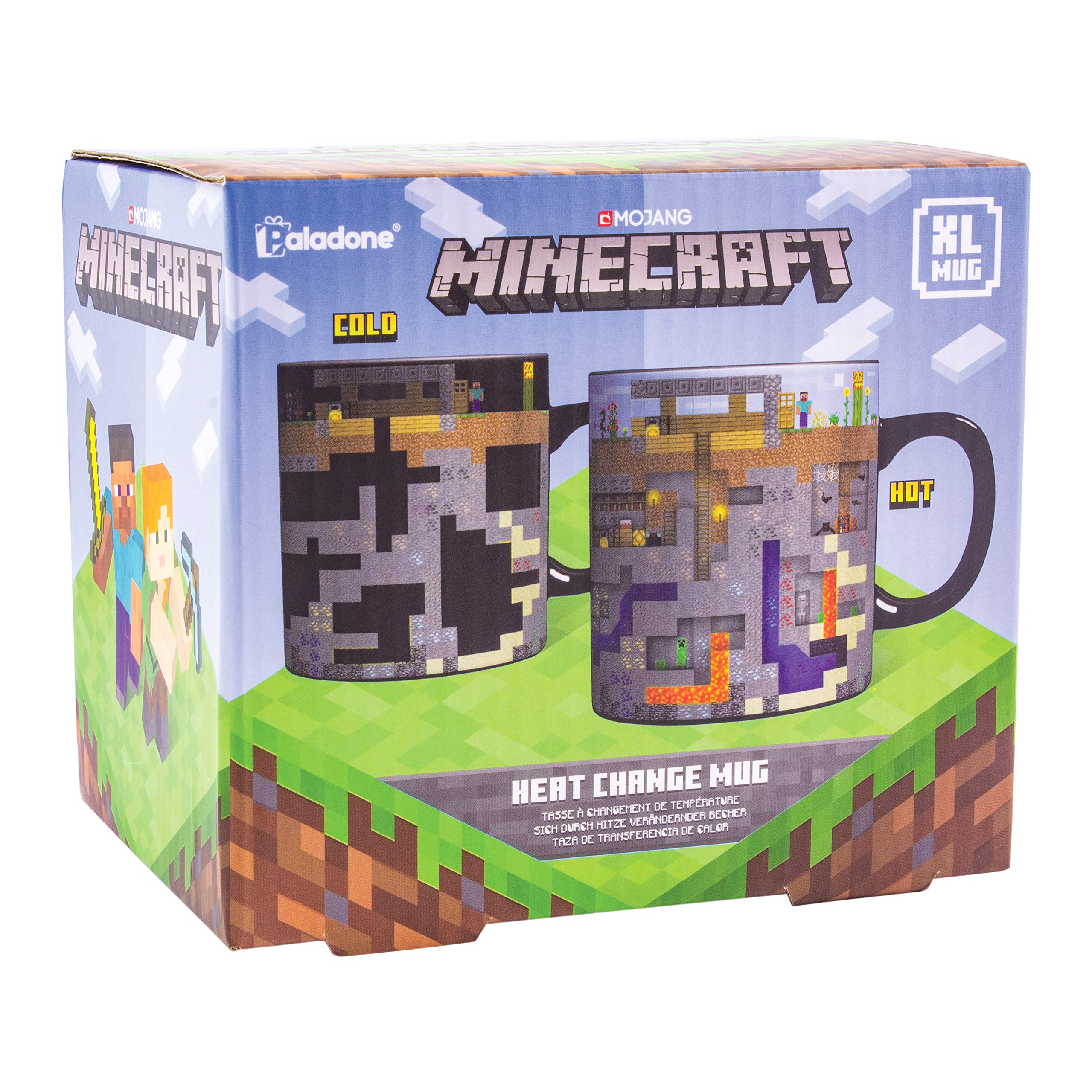 Paladone Minecraft XL mug capacity 550ml for generous servings.