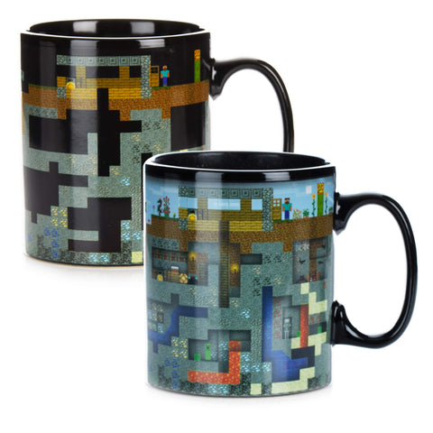 Paladone Minecraft XL mug reveals lava scene when hot liquid is poured, ideal for gaming.