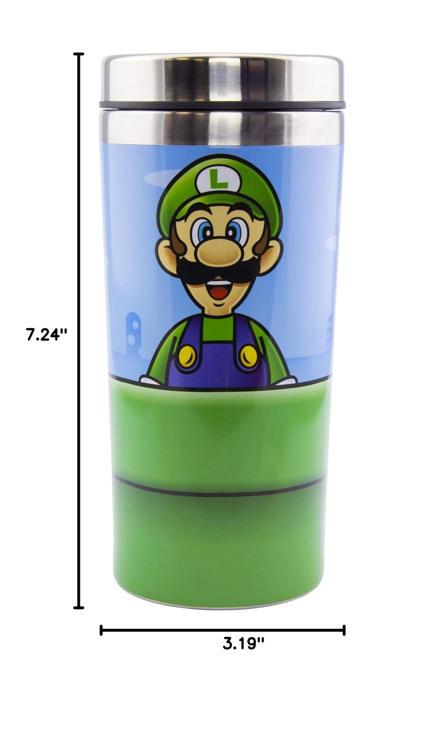 Paladone Super Mario Warp Pipe Travel Mug lid closeup showing secure plastic lid for spills prevention