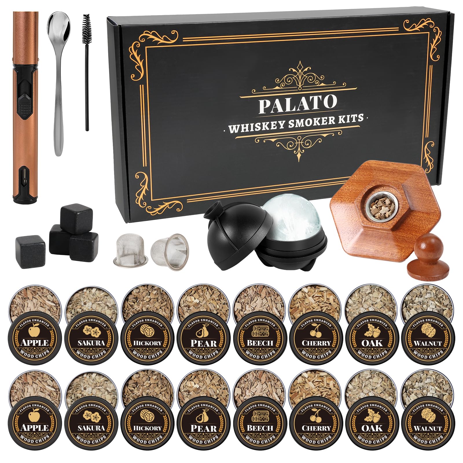PALATO 27Pcs smoker kit front view elevates home cocktails with smoky aroma.