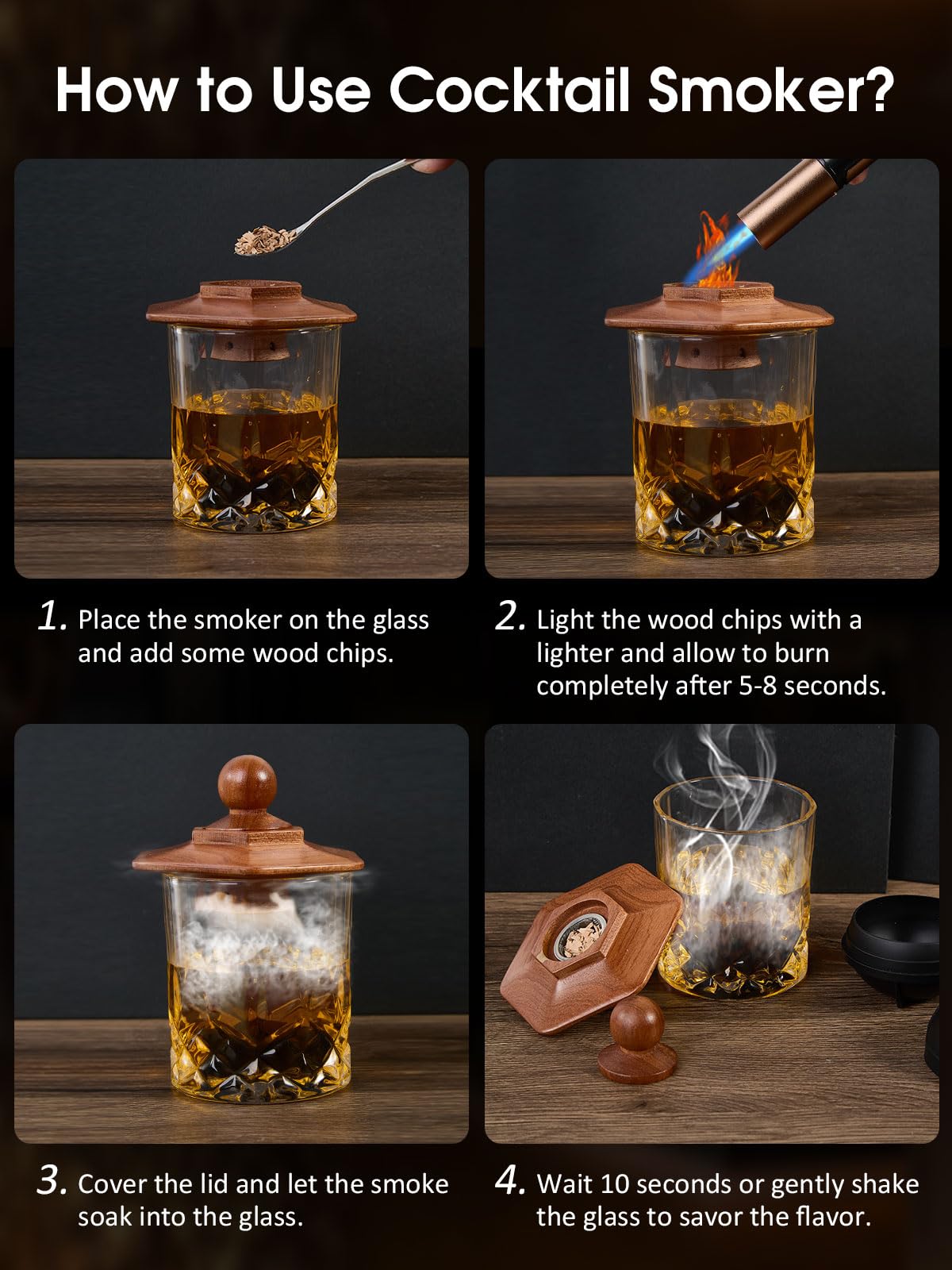 PALATO smoker infuser and torch in action enhances captivating cocktails.