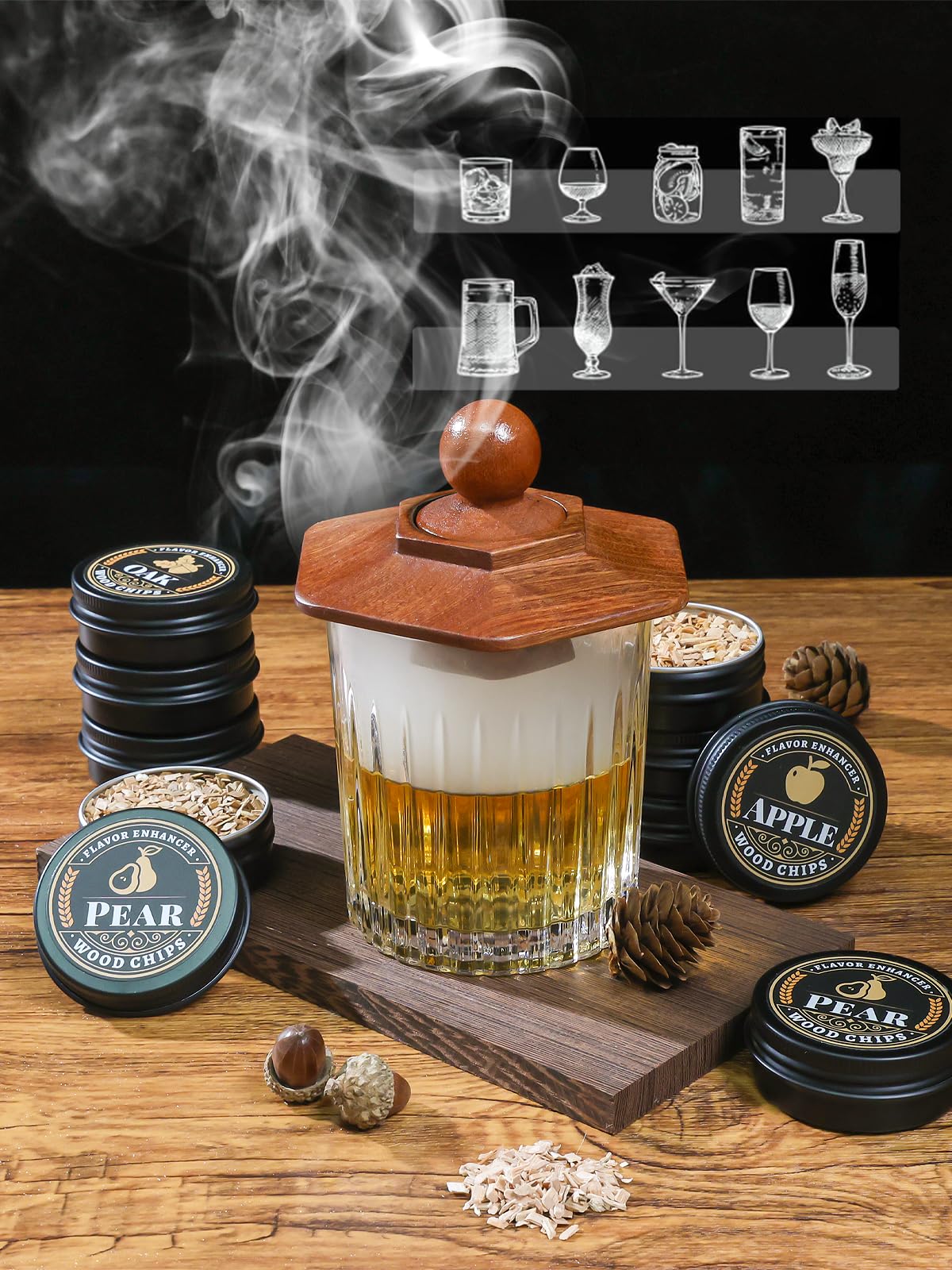PALATO wood chips 16 flavors showcase customizable smoky notes for drinks.