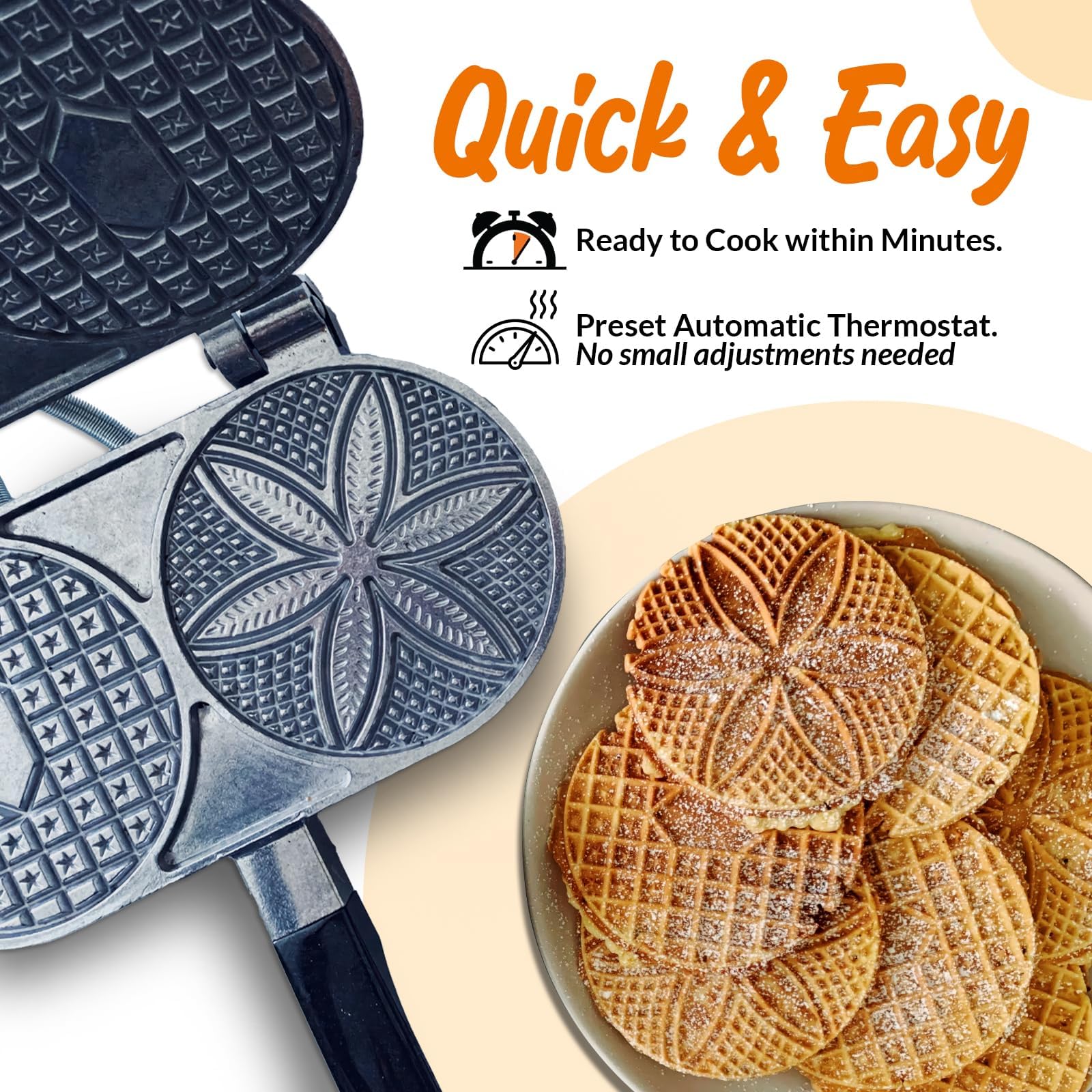 Palmer Pizzelle Iron Model 1000 bake two at once for efficient entertaining