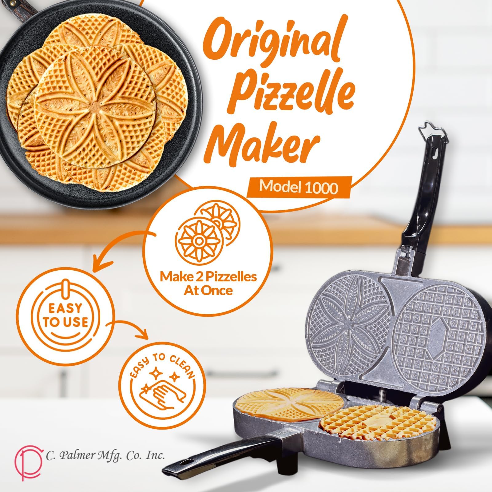 Palmer Pizzelle Iron Model 1000 pan surface ready for even heat and perfect patterns