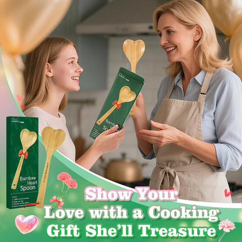 PAMASE Bamboo Heart Shaped Spoon smooth edge for comfortable cooking.