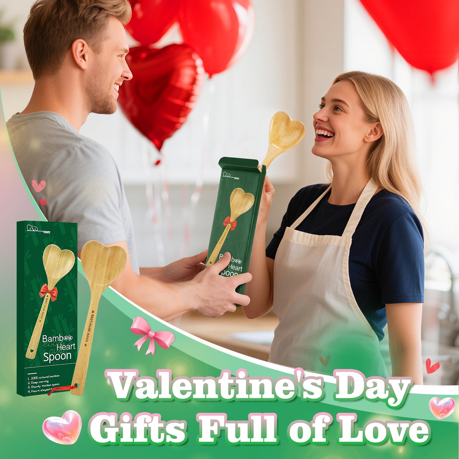 PAMASE Bamboo Heart Shaped Spoon stirring soup during family meals.
