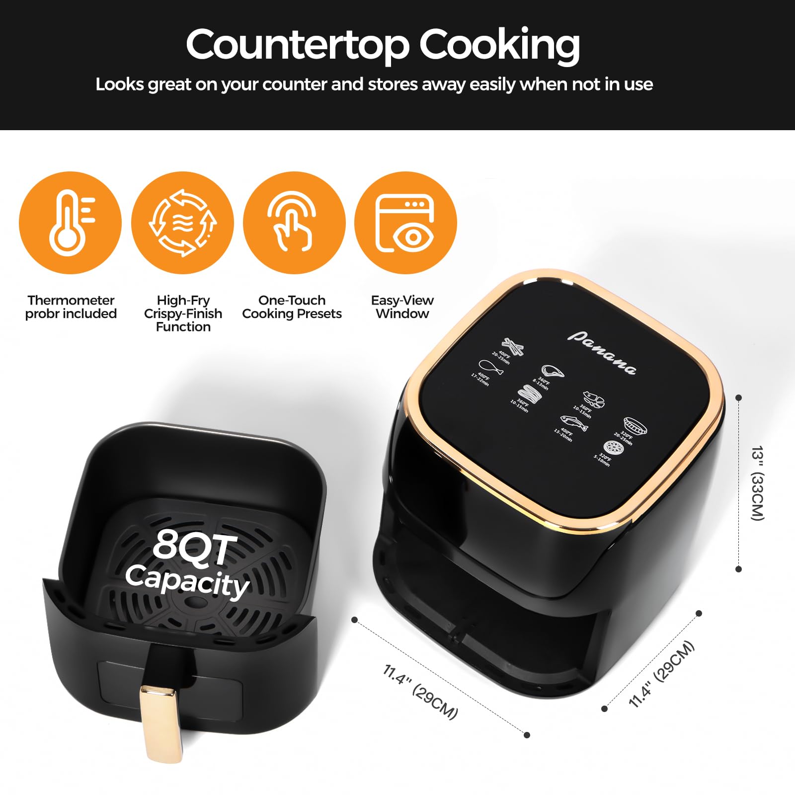 Panana 8QT air fryer quick-clean dishwasher-safe parts