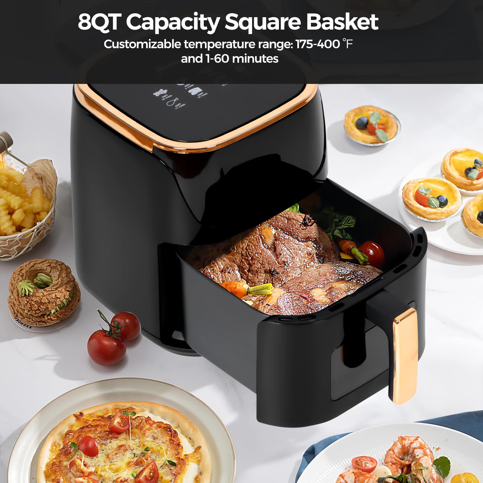 Panana 8QT air fryer with digital display for precise time and temperature