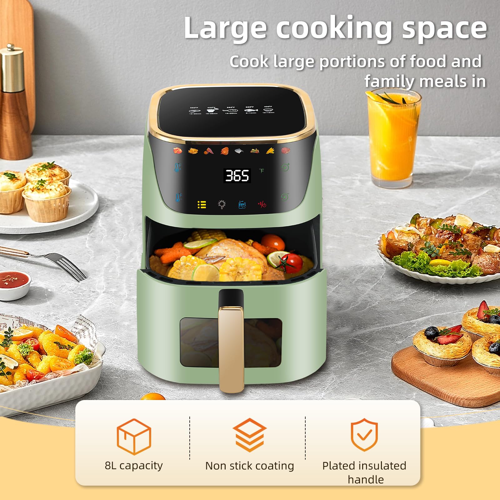 Panana 8qt air fryer digital control panel for quick settings.