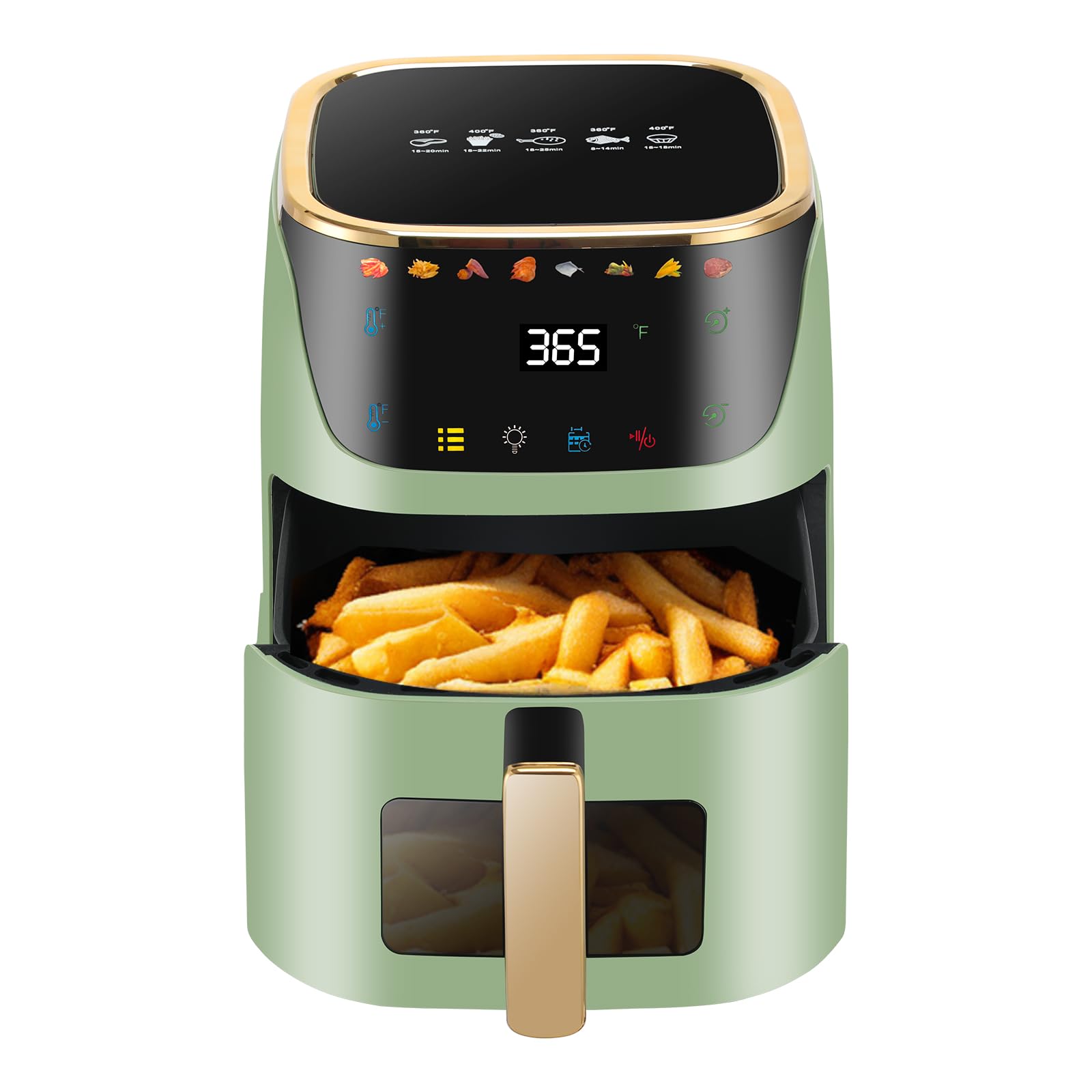 Panana 8qt air fryer food-in-basket showing crisp results.