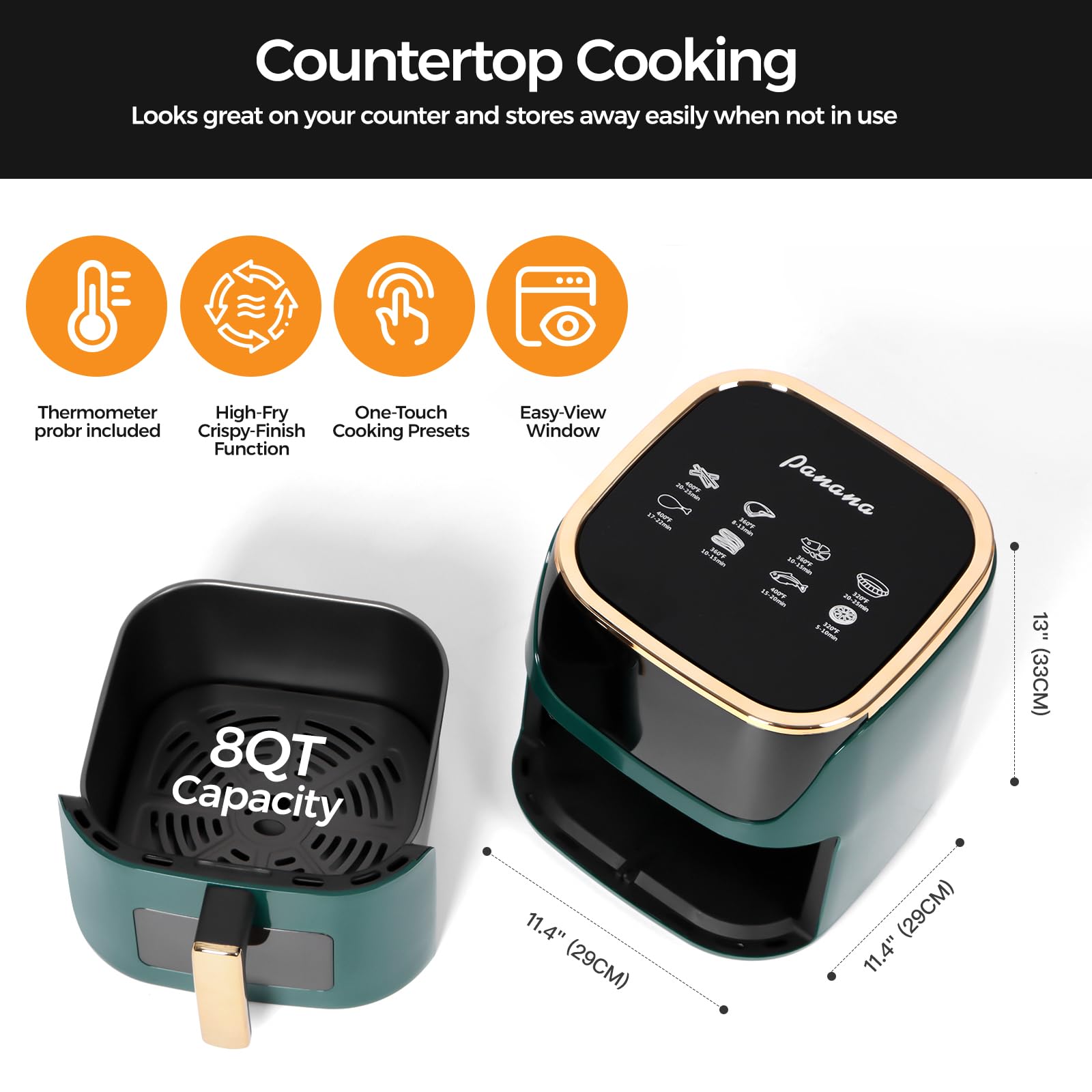 Panana removable-basket air fryer allows easy loading and cleaning.