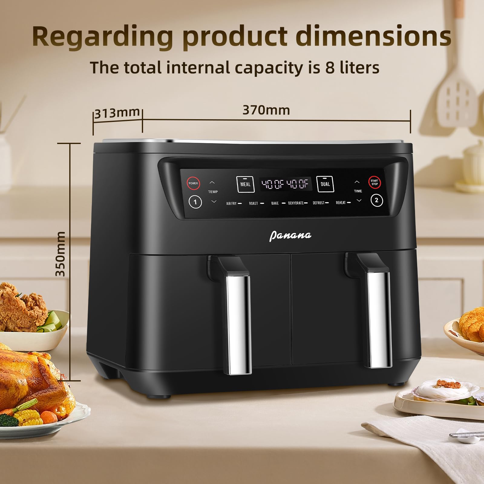 Panana air fryer smart sync cooking coordinates two dishes with timing