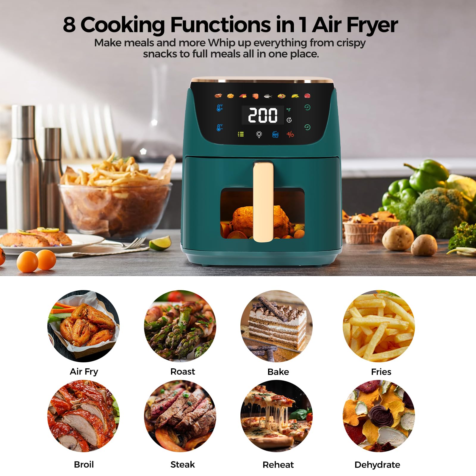 Panana air fryer view-window with LED light for easy monitoring.