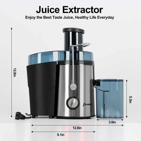 Panana Juicer 1500ml pomace cup handles pulp efficiently.