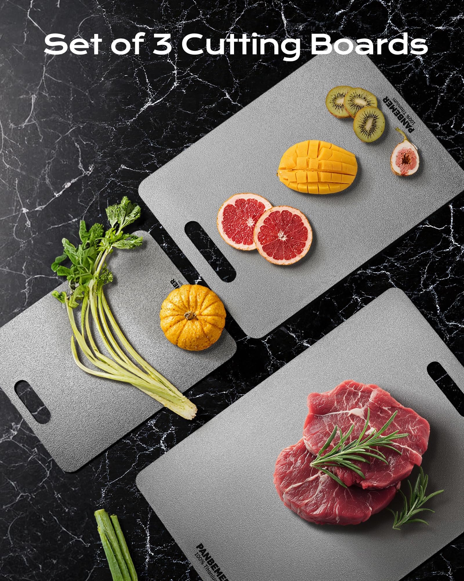 Panbemer titanium cutting board in kitchen drawer—compact organization.
