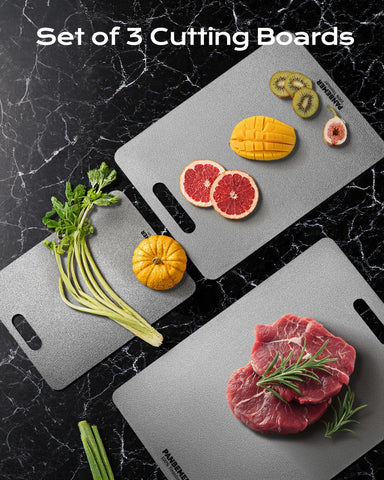 Panbemer titanium cutting board in kitchen drawer—compact organization.