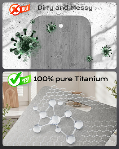 Panbemer titanium cutting board on grill counter—outdoor cooking ready.