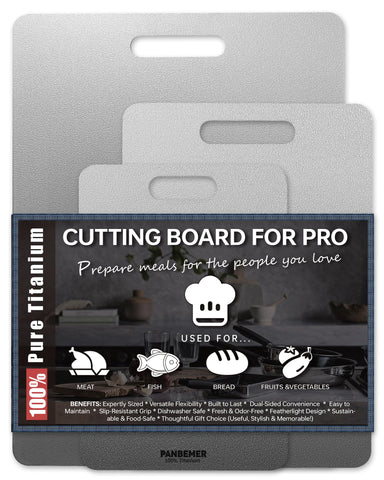 Panbemer titanium cutting board set of three—front view, durable and space-saving.