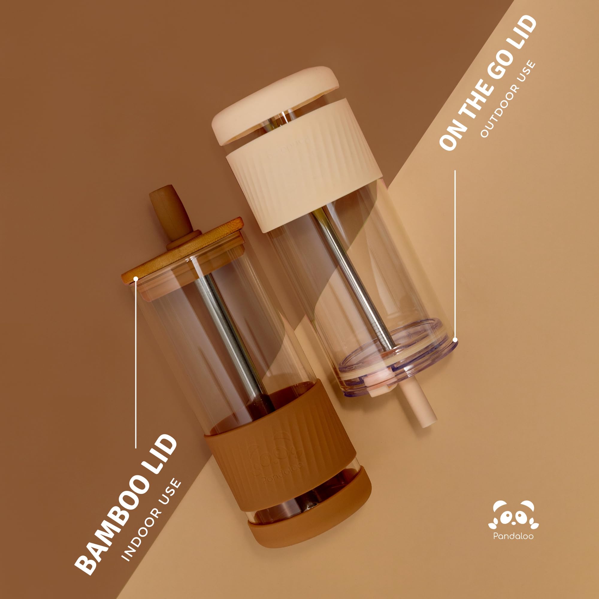 Pandaloo leakproof lid on glass tumbler for outdoor travel