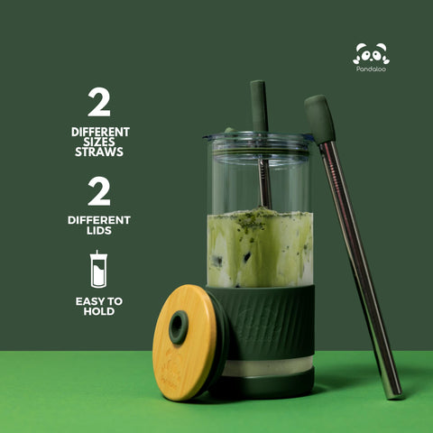 Pandaloo amber glass cup with silicone sleeve for grip