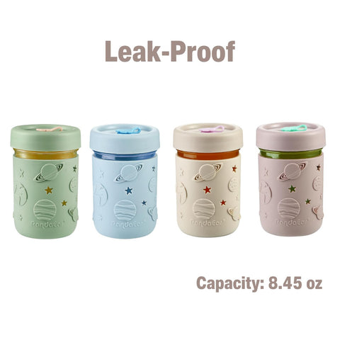 PandaEar 8.45 oz glass cup with leak-proof lid for mess-free beverages