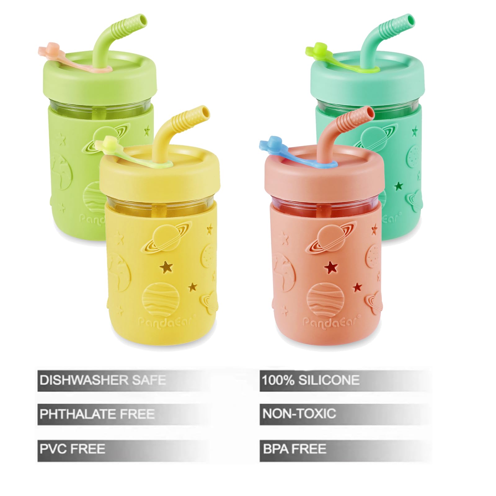 PandaEar four-pack set with straws makes sharing simple.