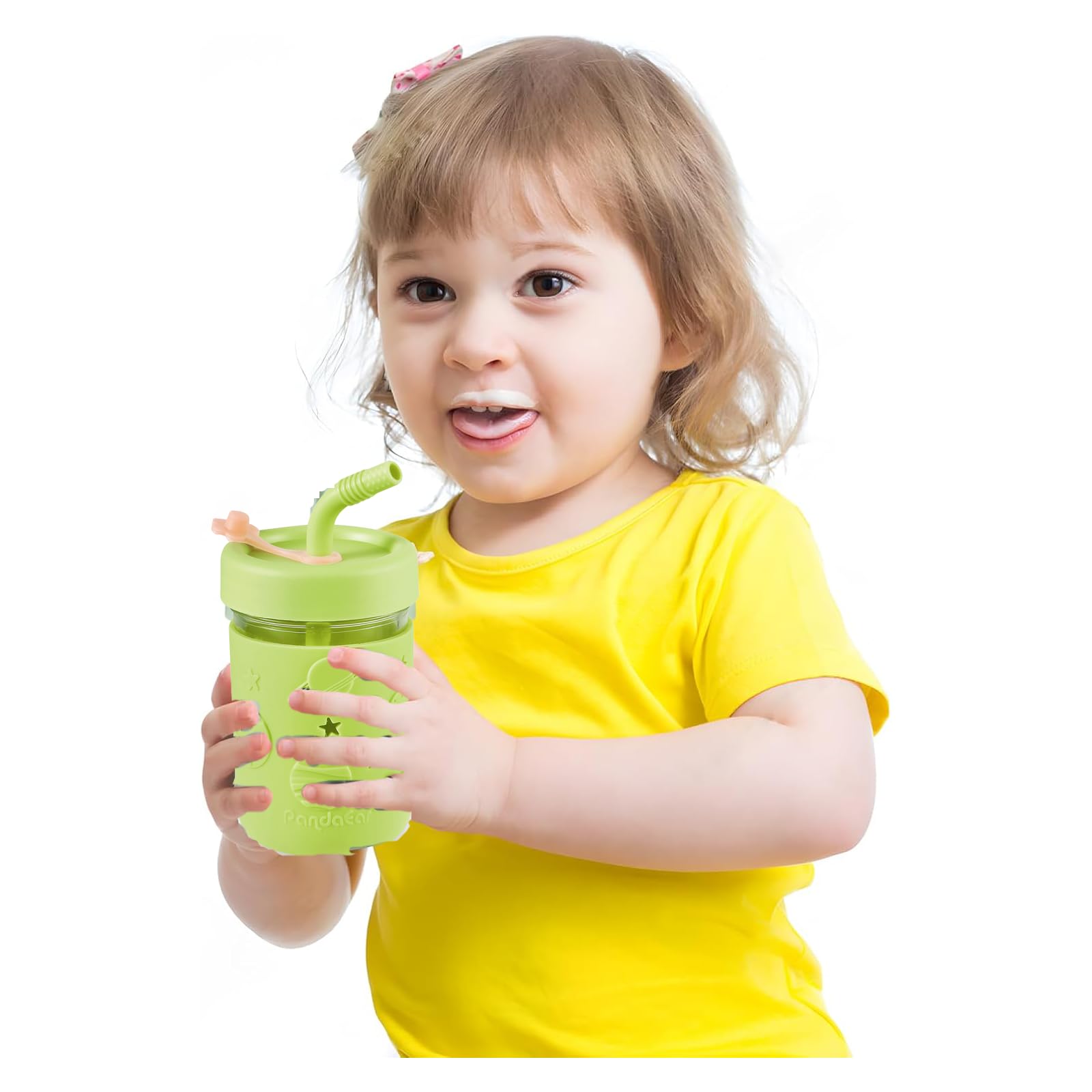 PandaEar silicone sleeve protects glass and improves grip during meals.