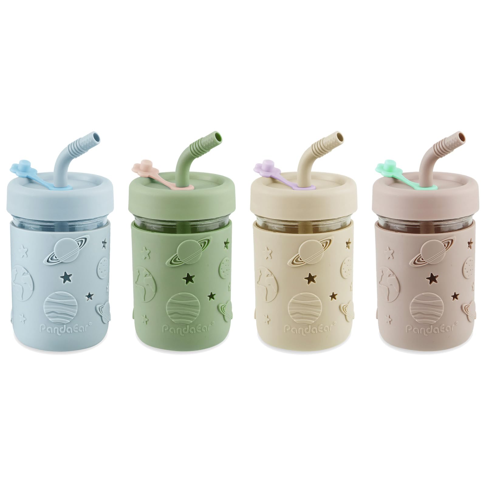 PandaEar kids glass mason jar cups with silicone sleeve for spill-resistant sipping