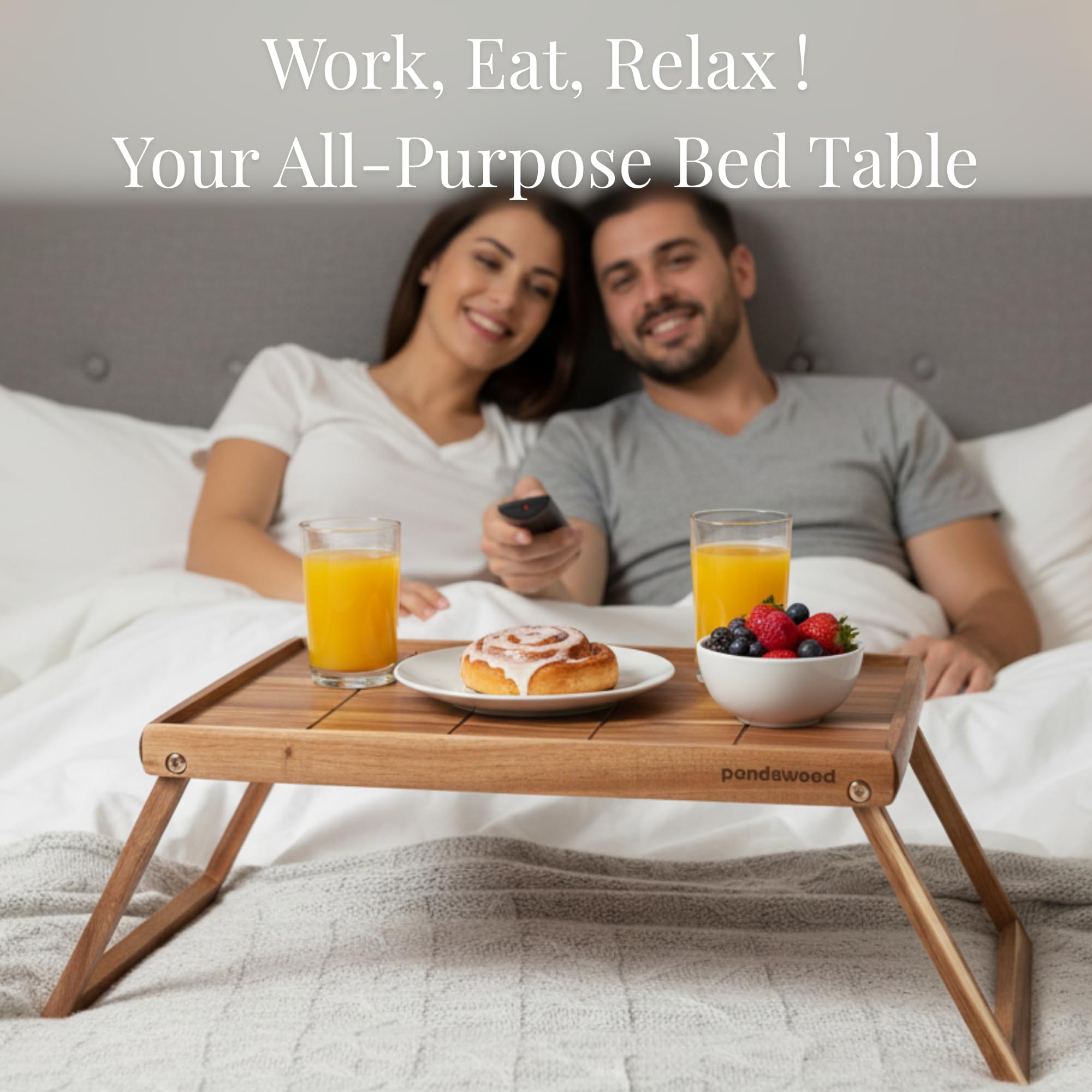 PANDAWOOD acacia lap desk on wood tray ideal for couch work