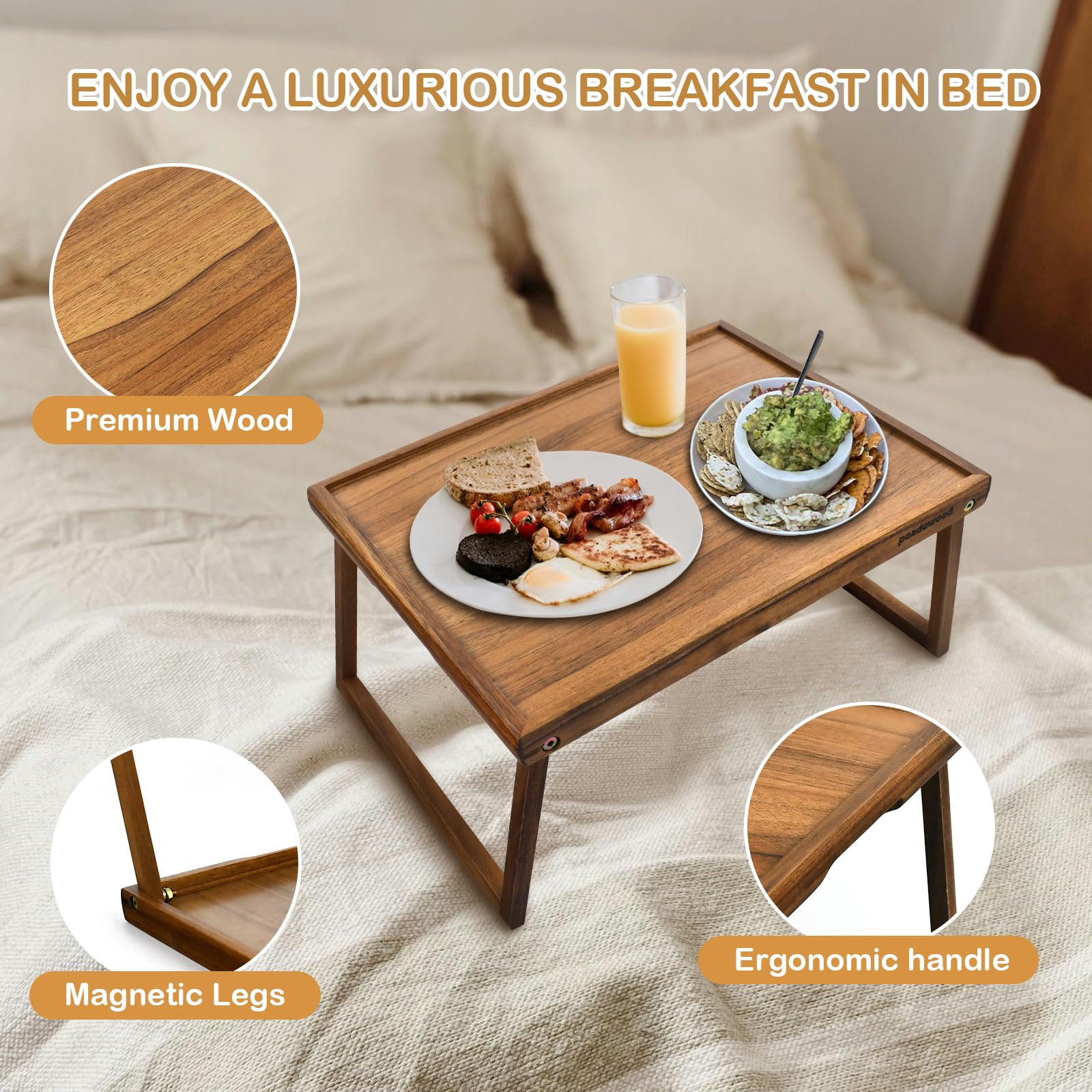 PANDAWOOD bed tray folding legs demonstrate compact storage and quick setup.