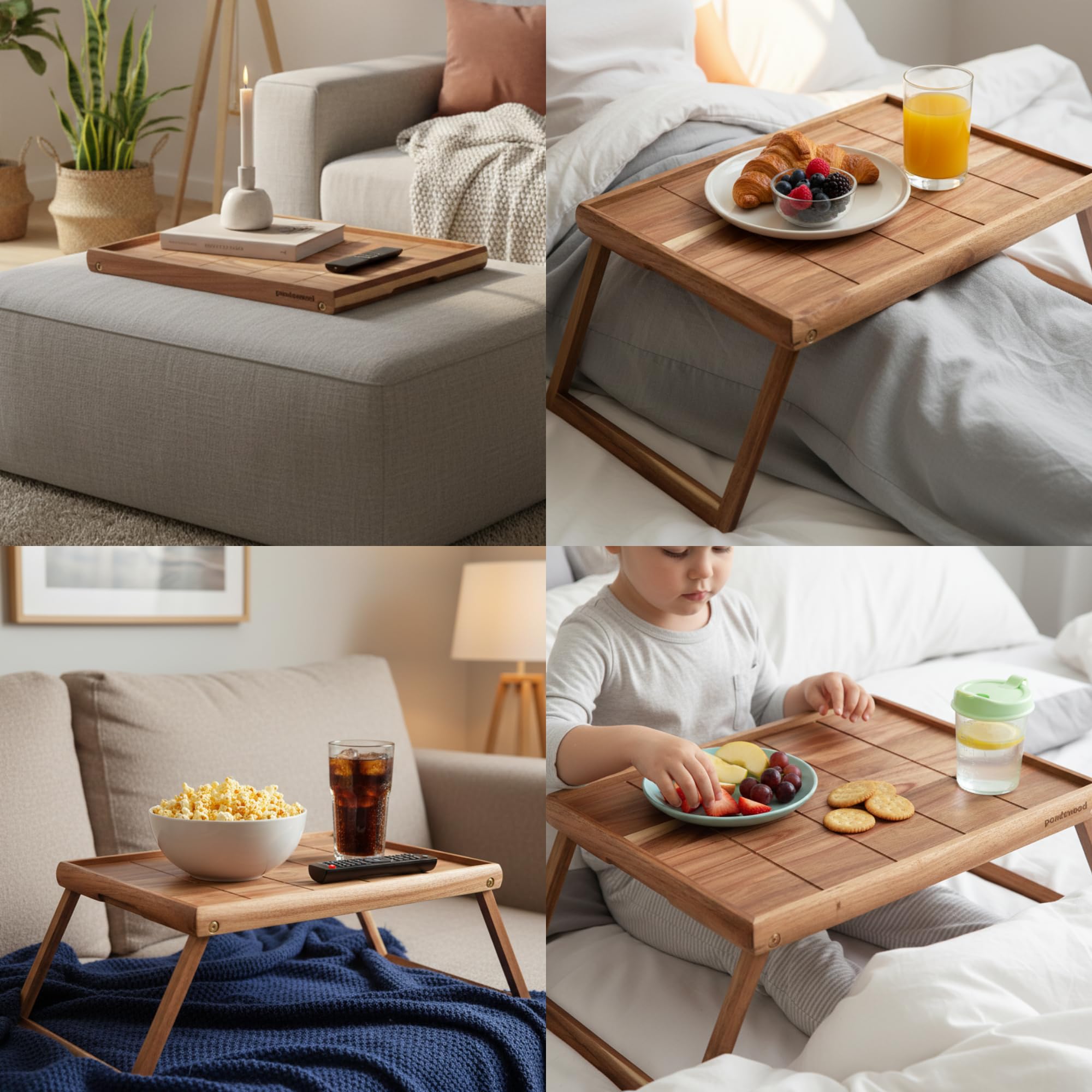 PANDAWOOD secure edge tray for eating and sipping safely