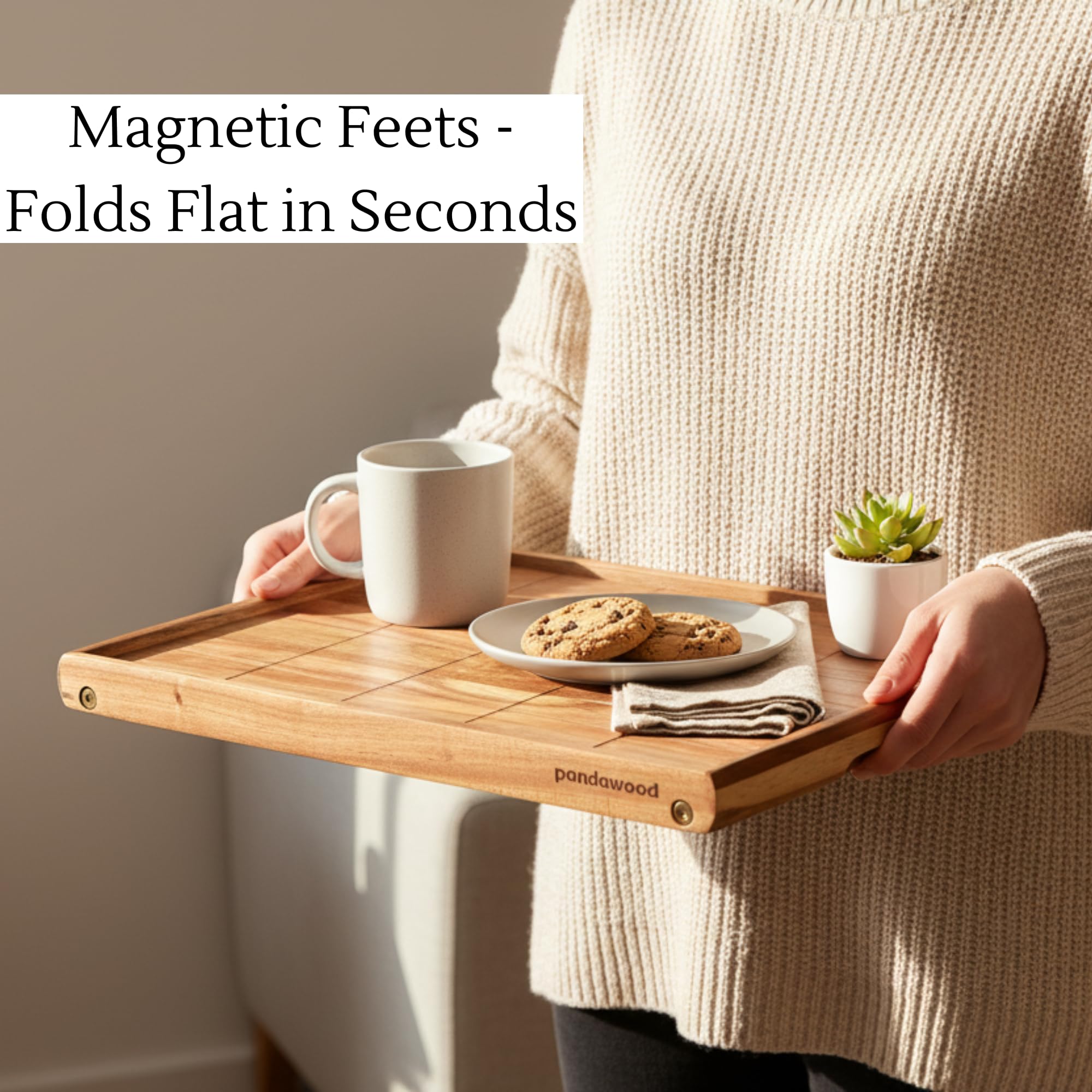 PANDAWOOD TV dinner tray with handles keeps snacks secure