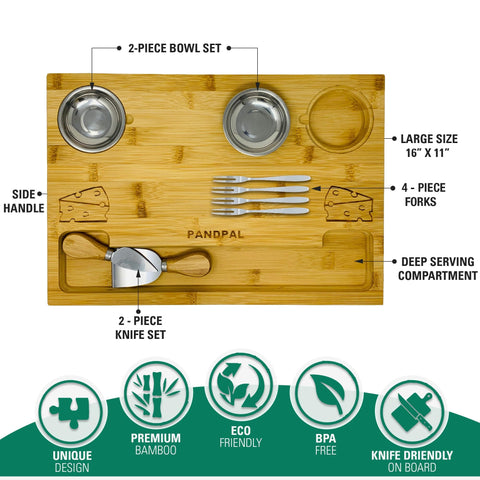 PandPal bamboo charcuterie board with side handles for easy passing