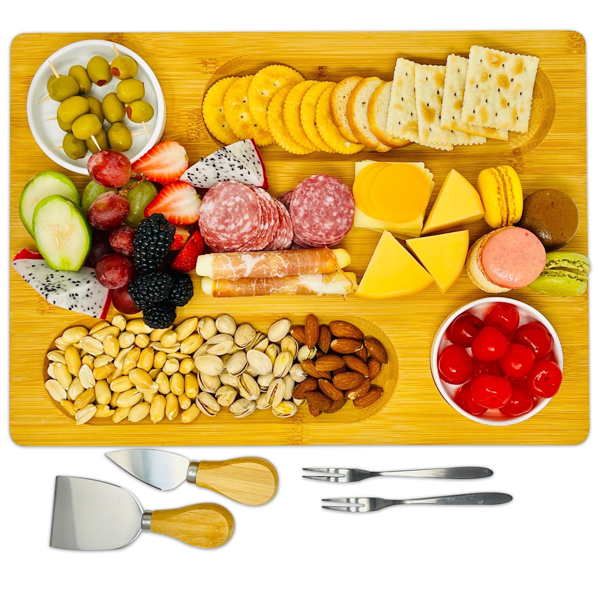 PandPal bamboo cheese board with knife and bowl, versatile serving for wine and snacks