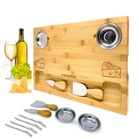 PandPal bamboo cheese board with knives and bowls for elegant entertaining