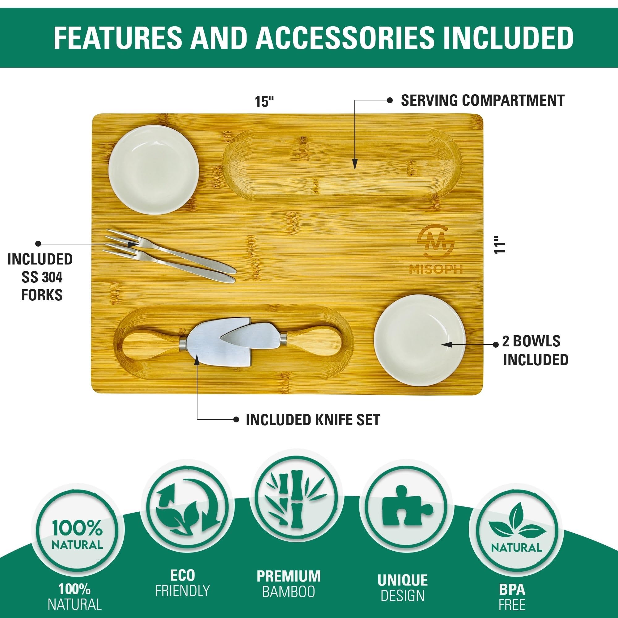 PandPal Misoph collection charcuterie board with side handles, ideal for easy passing and entertaining