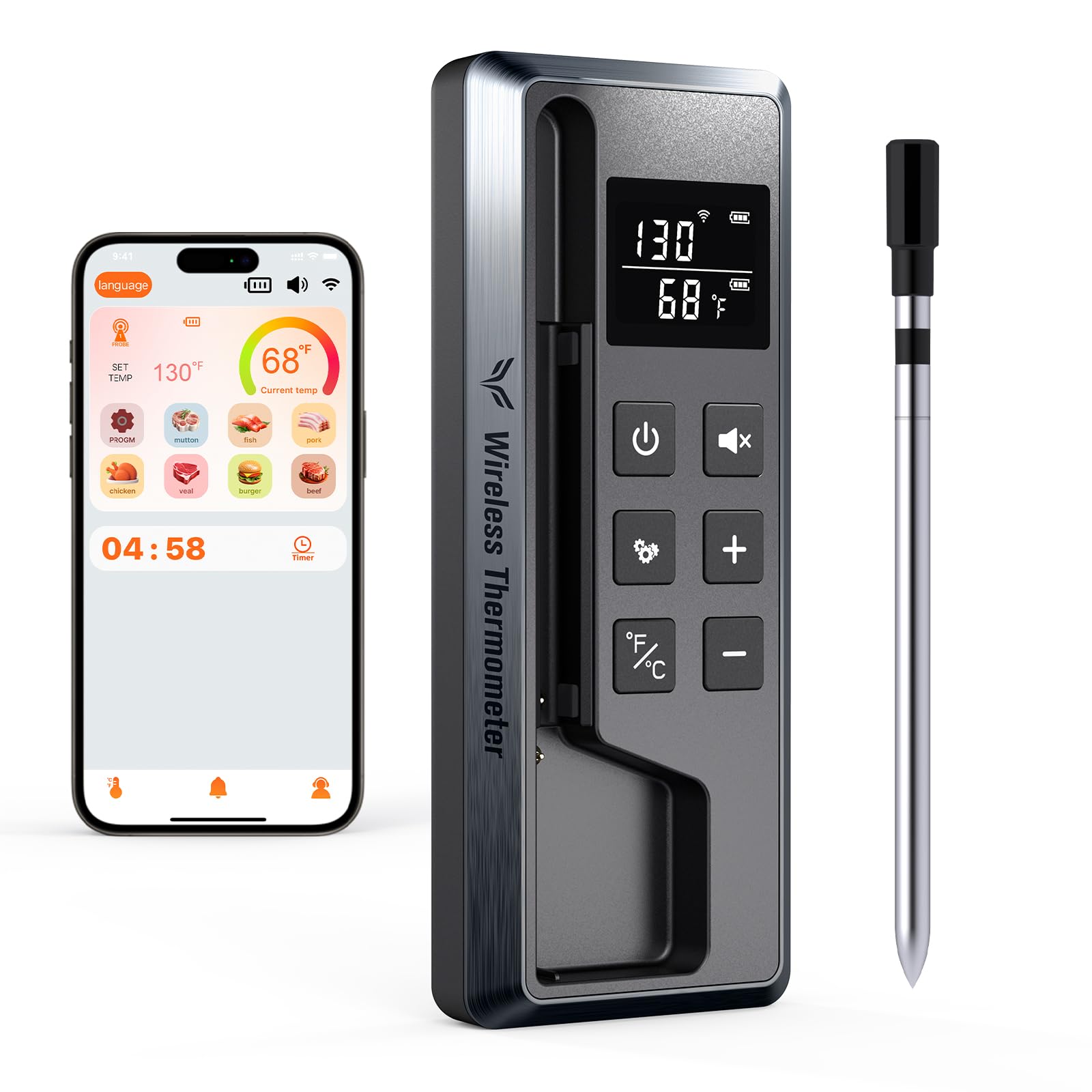 Paneceia meat thermometer setup on kitchen counter for wireless monitoring during prep