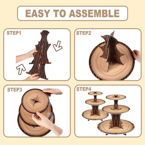 Pangu wood grain 3-tier dessert tower showcases cupcakes attractively.