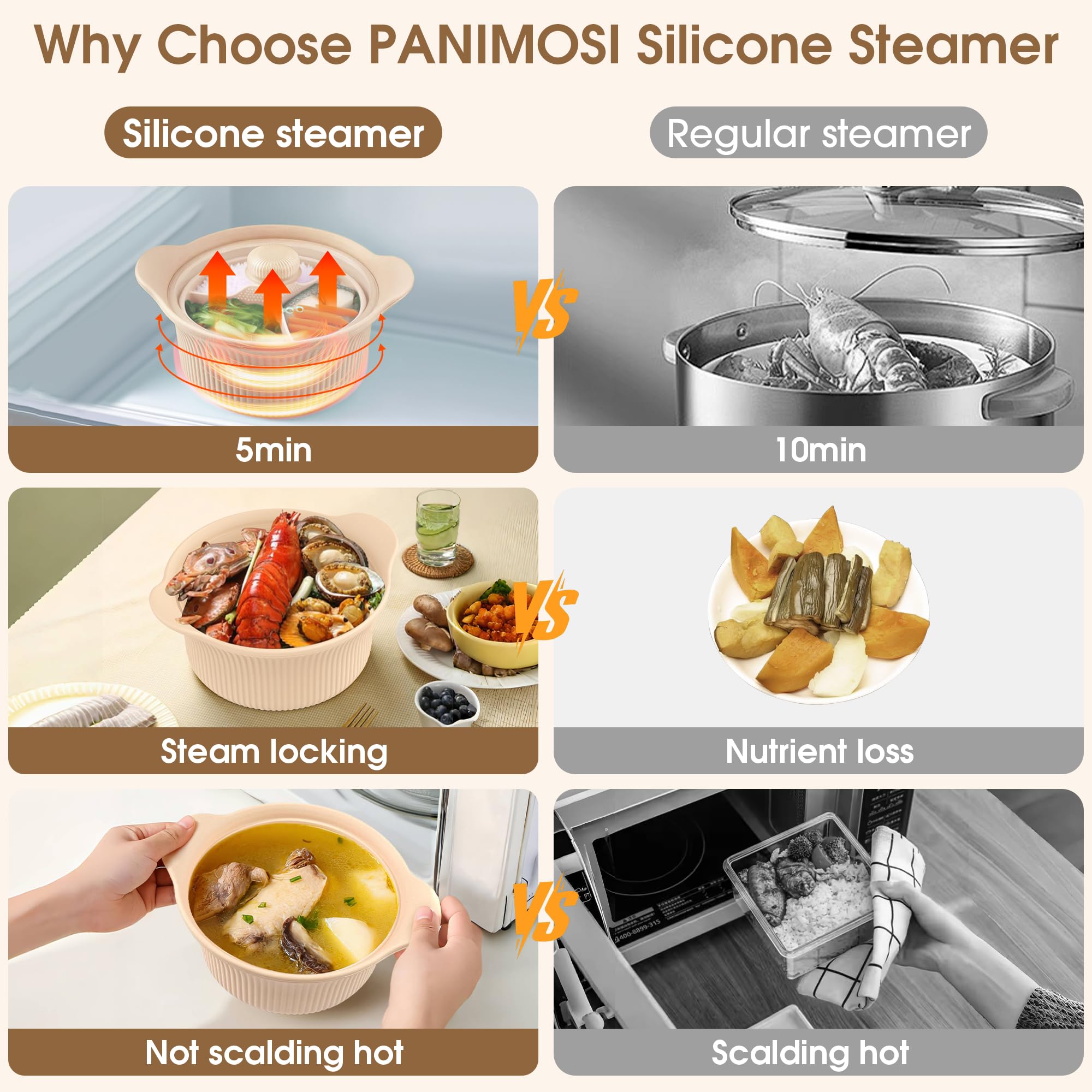 PANIMOSI steamer triple-section inner pot showing separate steam zones.