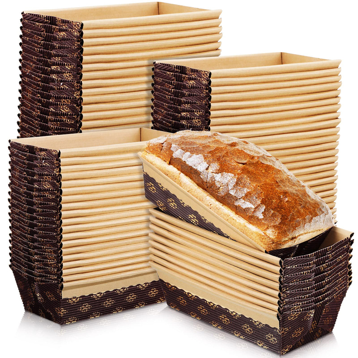 Panitay paper loaf pan with a golden pattern, ideal for elegant loaves