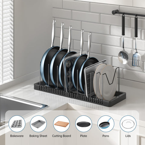 Adjustable dividers showing customizable spacing for different pot sizes.