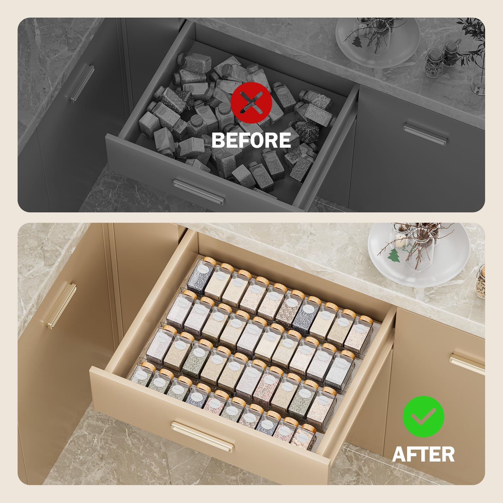 PanPanPal transparent PET spice rack is durable and easy to clean.