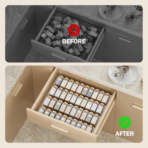 PanPanPal transparent PET spice rack is durable and easy to clean.